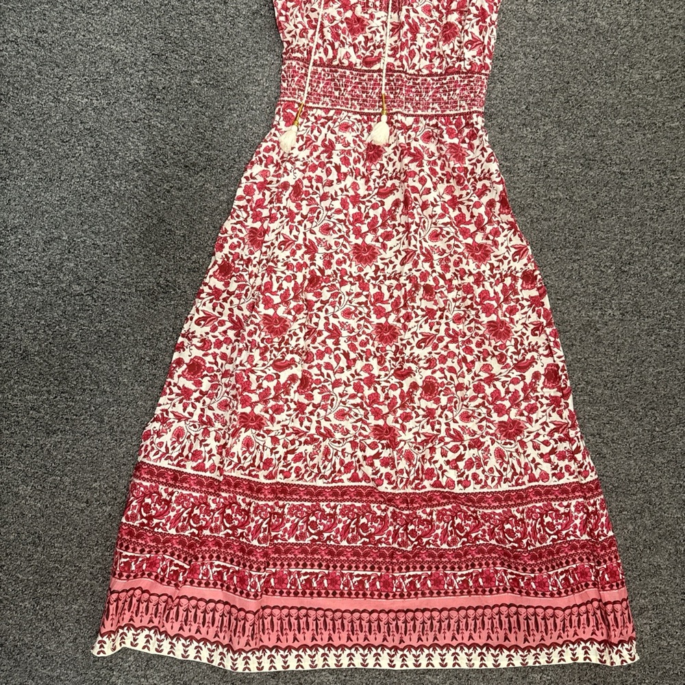 Elegant Floral Maxi Dress in Red and Cream